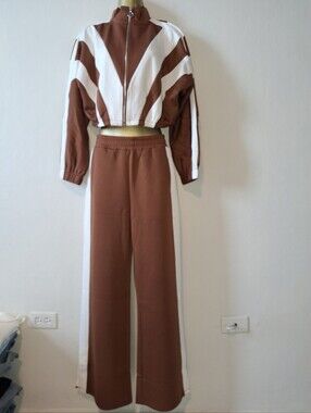 Women's Brown & White Two-Piece Track Set